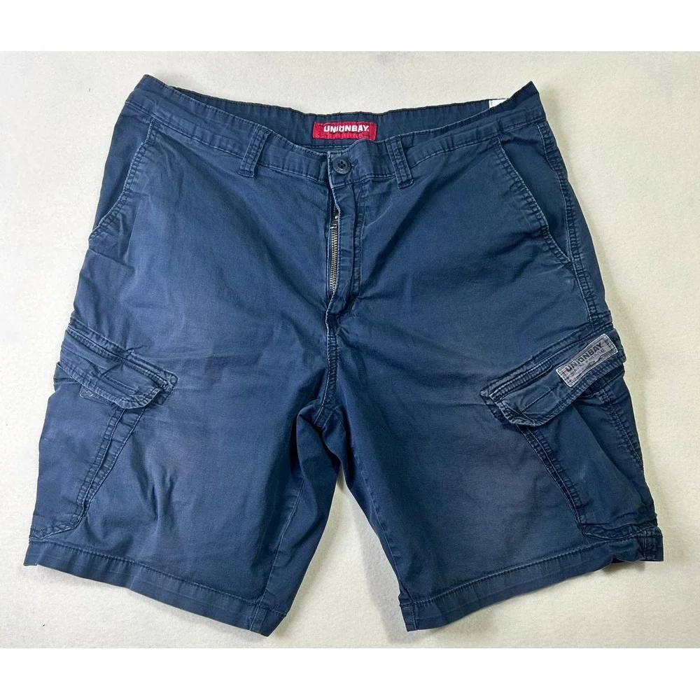 Unionbay Mens Cargo Shorts Navy Blue Size 36 Stretch Cotton Utility Pockets